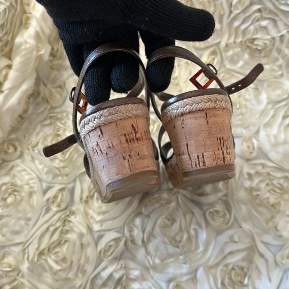 Prada Brown Leather Strappy Wedge Sandals HARDLY WORN! size 37 - Picture 8 of 11